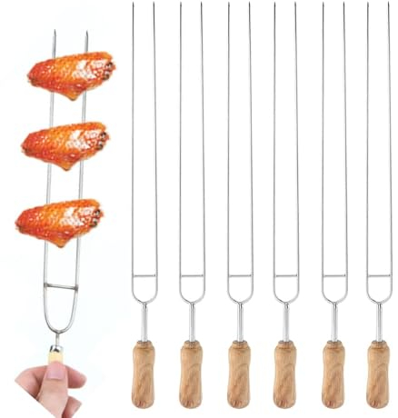 Agatige Pinchos de la Barbacoa, Pinchos del Metal de la manija de Madera del Acero Inoxidable en Forma de U para el BBQ al Aire Libre