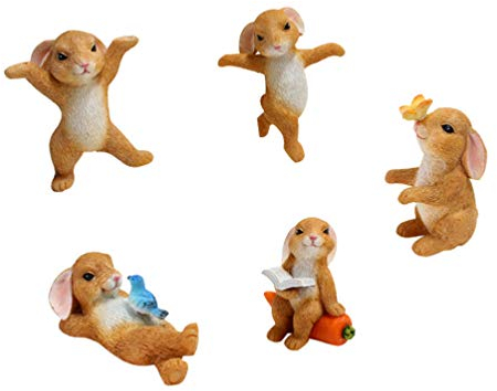 Yardwe Mini Hase Figuren Miniatur Kaninchen Osterdeko Harz Osterhase Ornament Mikrolandschaft Feengarten Puppenhaus DIY Zubehör Ostern Frühling Festival Party Desktop Dekoration 5pcs