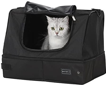 Petsfit Arena para Gatos de Viaje portátil, Cubierta con Arena para Gatos Plegable, fácil de Limpiar, Negro