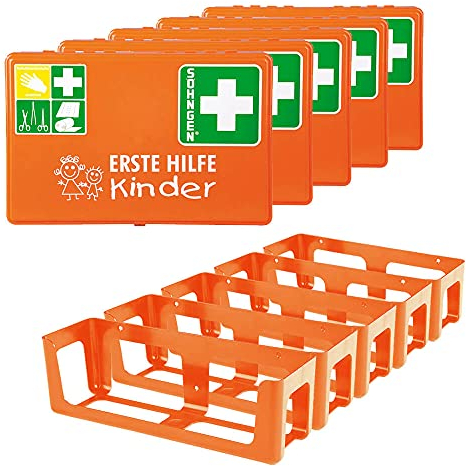 BIGPACK 5 x SÖHNGEN Erste-Hilfe-Kasten Kindergarten, Wandhalterung, DIN 13157, Art.-Nr. 350052 | Verbandskasten | Notfallkoffer | Erste Hilfe Kasten