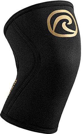 Rehband Ginocchiera in neoprene da 5 mm per sostenere le ginocchia, stabilizzare articolazioni e muscoli, ideale per lo sport e il bodybuilding, colore: oro/nero, taglia: L