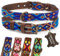 ALTEZAR Hundehalsband Leder - braunes Rindsleder Tribal Blau durchgehend Bestickt - Handgemacht in Mexiko Lederhalsband Hund - Größe M - für mittel-große Hunde