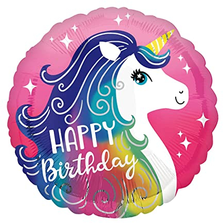 Folienballon Happy Birthday, Rund 45 cm, Einhorn Design in Bunt Pink, Perfekt für Kindergeburtstag, Party Dekoration, Geburtstagsfeier, Überraschungsgeschenk, Luftballon Deko