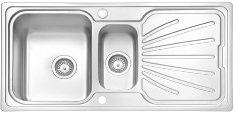ARA CHOICE Twin 1.5 Bowl Premium Stainless Steel Reversible Double Kitchen Sink Drainer Waste Plumbing Kit with Drainer & Inset Wastes Set