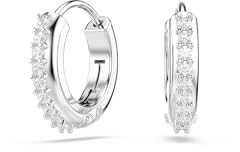 Swarovski Matrix Kreolen, Weiße, Rhodinierte Ohrringe mit Strahlenden Swarovski Kristallen im Rundschliff