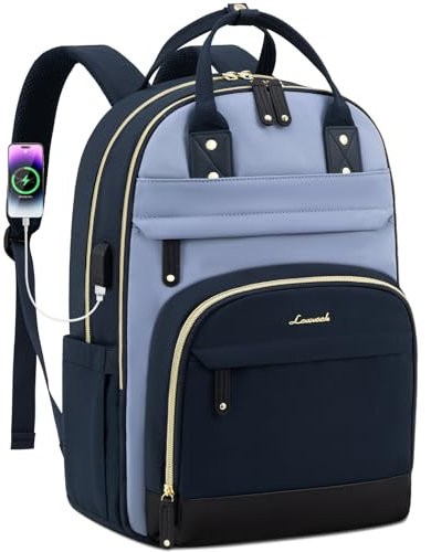 LOVEVOOK Backpack Womens with 15.6 inch Laptop Compartment, Water Resistant Work Rucksack Bag for Women with Anti-theft Zipper & USB Port, Back Pack Womans for Uni Travel School College Blue
