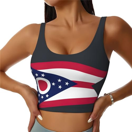 Ohio Sport-BH mit Staatsflagge für Damen, nahtlos, Sport-BHs, Weste, für Laufen, Workout, BH, Yoga-BH, Schwarz , M