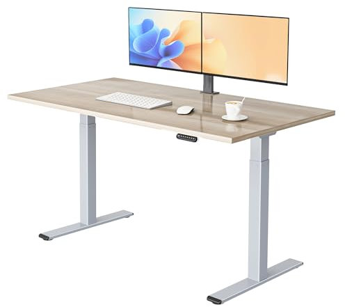 E.For.U® Höhenverstellbarer Schreibtisch 160x80 cm, 2 Motoren, Stabiler Schreibtisch Höhenverstellbar Elektrisch mit 2-Fach-Teleskop, 3 Memory-Steuerung, Mit Tischplatte (Silber + Nussbaum)