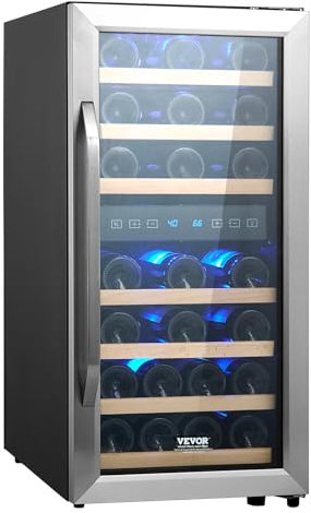VEVOR Cantinetta per Vini Capienza da 33 Bottiglie, Cantinetta Portabottiglie Doppia Zona, Frigo con Raffreddamento ad Aria Circolante Controllo Digitale, Protezione UV, per Vino Rosso e Bianco