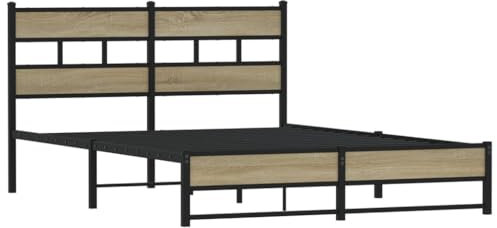 vidaXL Metal Bed Frame - Sonoma Oak Finish - Sturdy Steel Construction - Double Bed 160x200cm - Underbed Storage - Bedroom Furniture