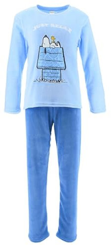 PEANUTS Pigiama da donna in pile Cartoon Snoopy, Just Relax Blu, S