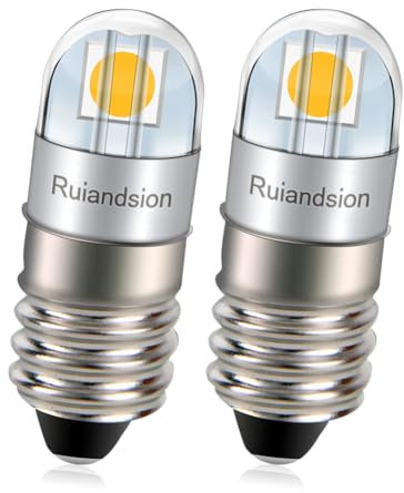 Ruiandsion Bombilla LED E10 3030 2SMD, chip 6 V, sin polaridad, 200 lm, luz blanca cálida, repuesto para linternas, luces de trabajo, paquete de 2