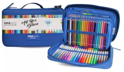 tinta unita Art Box Deluxe SKYLINECOLOR Koffer 174 Stück: 24 Aquarellstifte - 72 Buntstifte - 24 doppelseitige Bürsten - 36 Filzstifte - 5 Textmarker - 4 Stifte i'm - erhältlich in Schwarz oder Rosa