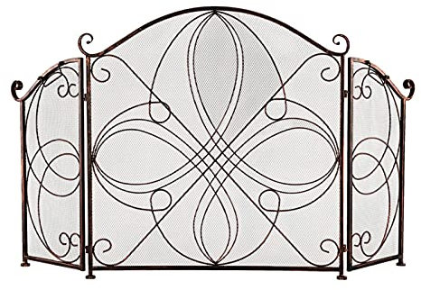 ZXLAGDBP Kaminschirm Kaminschirm Rot-Braun Mit Ecken Retro Altes Muster Grill Wohnzimmer Deko Eisen Kaminschirm Kaminständer Tor