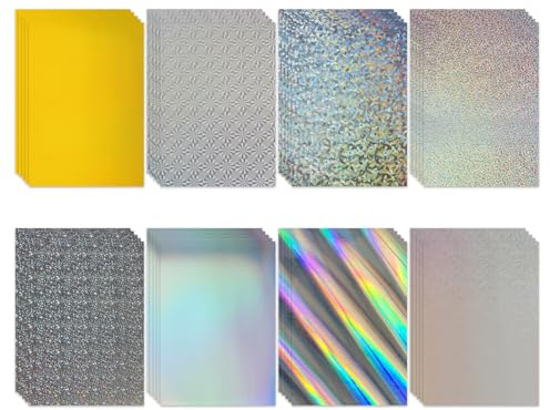 YIEMI Holografischer Cardstock, 40 Blätter 8 Farben farbiger Cardstock, A4 glänzendes irisierendes Spiegelpapier für Papierhandwerk, Kunst und DIY Karten machen