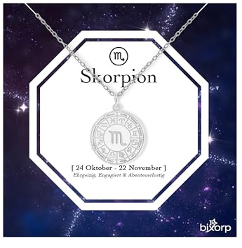 Bixorp Sternzeichenkette - Sternzeichen-Medalion aus Edelstahl in Gold/Silber – Zodiac-Halskette auf Geschenkkarte
