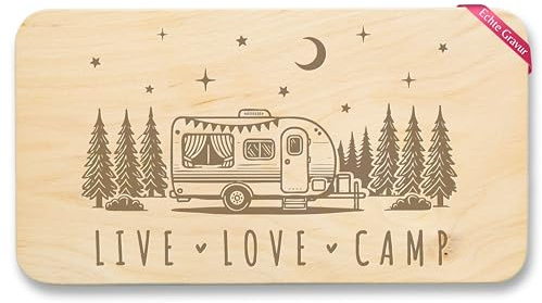 Shirtracer Frühstücksbrettchen Holz Camper live love camp | Holz, 22x12, Liebe, Herz, Romantik, Jahrestag, Camping, Zelten, Wohnmobil, Roadtrip, Vanlife, Brotzeitbrett, Vesperbrett