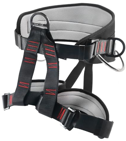 NewDoar Arnés de escalada certificado UIAA y CE, arnés profesional de escalada en roca, arnés de medio cuerpo grueso negro para rapel, equipo de escalada de árboles de rescate de incendios (negro