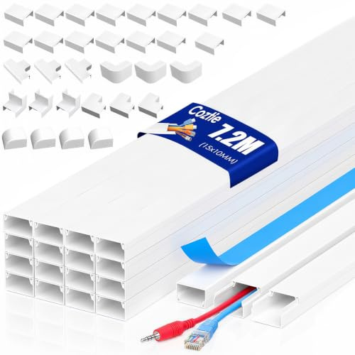 7.2 m Cable Trunking Kit, 15 x 10 mm Self Adhesive Wire Trunking | Trunking for Electric Cables, Cable Concealer on Wall, for Home Office White