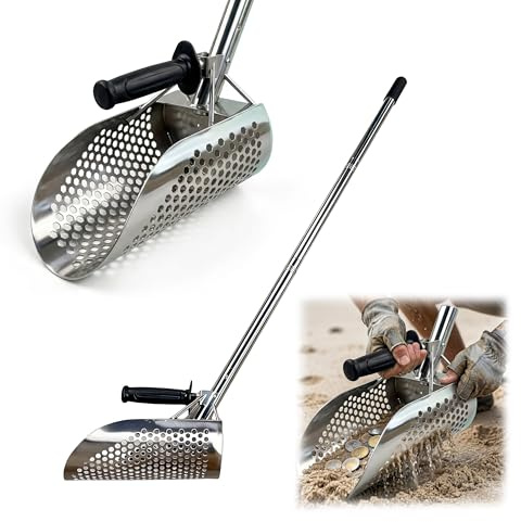 Relaxdays pala per metal detector, acciaio inox, asta lunga, argento | setaccio spiaggia