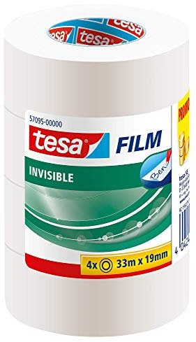 tesa tesafilm invisible Selbstklebeband - transparent, einfache Handhabung, 33m x 19mm, 4 Rollen