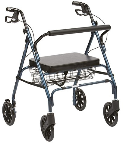 Drive Devilbiss Heavy Duty Rollator in Blue with Basket and Padded Seat and Back