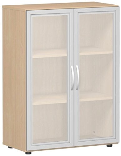 Geramöbel Flügeltürenschrank mit satinierten Glastüren im Holzrahmen, mit Standfüßen, inkl. Türdämpfer, nicht abschließbar, 800x400x1104, Buche
