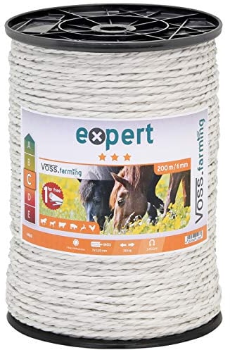 VOSS.farming 800m Weidezaunseil 6mm Elektrozaunseil 7X 0,2 NIRO – mit Zubehör – weißes Elektroseil Weidezaun Elektrozaun Ponyzaun Pferdezaun