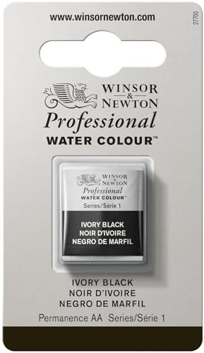 Winsor & Newton Aquarelle Professionnel - Peinture Aquarelle, Haute Luminosité, Résistante à la Lumière, Qualité Archive, Demi Godet, Couleur Noir d'Ivoire