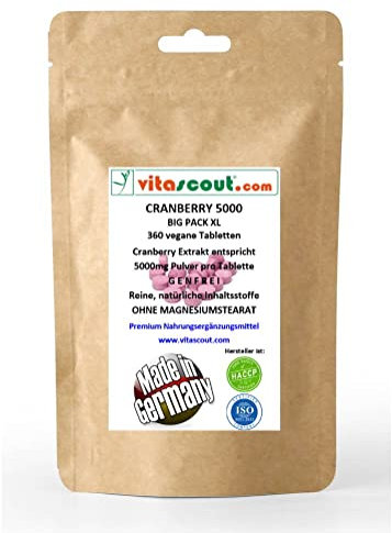 Cranberry Extrakt 5000mg – 360 Vegane Tabletten – Ohne Magnesiumstearat – Hochdosiert – Vegan