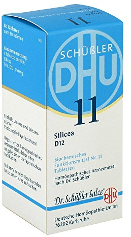 DHU Schüßler-Salz Nr. 11 Silicea D6 – Das Mineralsalz der Haare, der Haut und des Bindegewebes – das Original – umweltfreundlich im Arzneiglas, 80 St. Tabletten