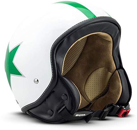 SOXON® SP-301 Star „Green“ · Jet-Helm · Motorrad-Helm Roller-Helm Scooter-Helm Moped Mofa-Helm Chopper Retro Vespa Vintage Pilot Biker Helmet Brille · ECE 22.05 Schnellverschluss Tasche M (57-58cm)