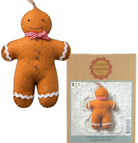 Corinne Lapierre 1 x Felt Gingerbread Man Sewing Craft Mini Kit, 13 x 1 x 6 cm,Brown