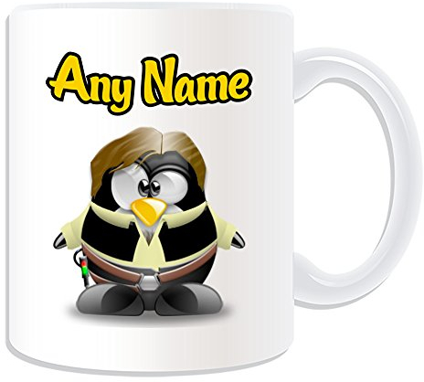 UNIGIFT Personalised Gift - Han Solo Mug (Penguin Film Character Design Theme, White) - Any Name/Message on Your Unique - Costume Movie Superhero Hero Star Wars Jedi Lightsaber Laser Sword