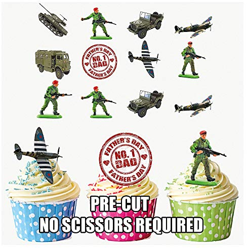 Père de Jour Militaire gâteau décorations – Col Montant Tasse comestible gâteau décorations (Lot de 12)