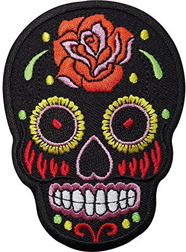 Halloween Iron On Sew Sugar Skull Candy Mexican Patch Badge Day of Dead Motif Applique by Accessories Attic (Black)