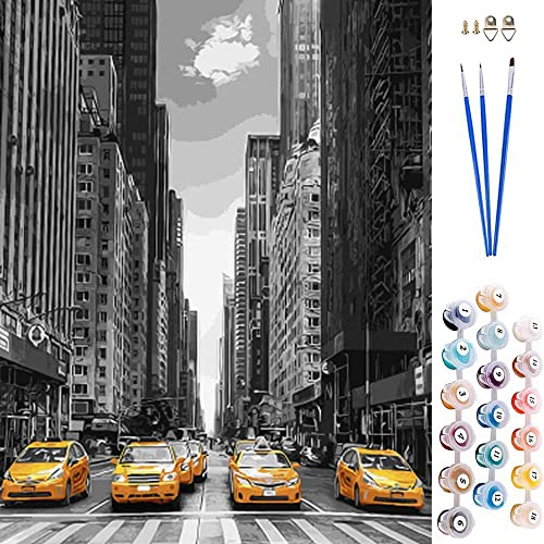 ABEUTY Peinture Numero Street & voiture jaune, Peinture par Numero 40x50 cm Peinture Numéro Bricolage