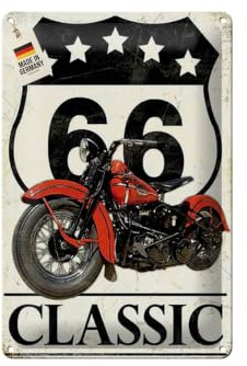 Blechschild 20x30cm gewölbt Classic Route 66 Motorrad USA Geschenk Schild