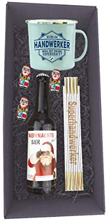 Geschenkbox - X-MAS - Bier - Emaille Metall-Becher - Handwerker - Zollstock - Weihnachten - Papa - Mann - Nikolaus, Zollstöcke:ICH CHEF - DU NIX