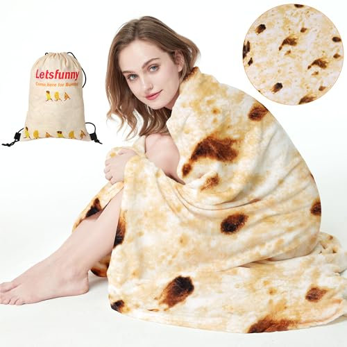 Burrito Tortilla Menschliche Decke, LetsFunny Burrito Wrap Neuheit Decke Tortilla-Handtuch für Erwachsene/Kinder, riesiges rundes Strandtuch/Überwurfdecke/Picknickdecke (doppelseitig, 152,4 cm)