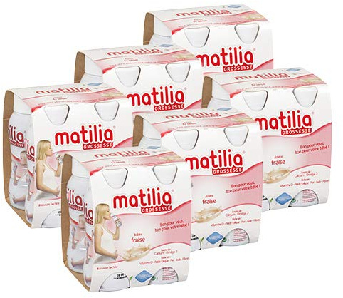 Matilia - Boisson Lactée Grossesse - Fraise - Riche en Vitamines et en Minéraux - Femme enceinte - Lot de 6