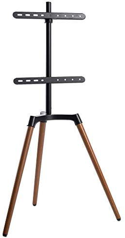 EasyLife - Treppiede TV Tripod di design - Supporto per televisore/monitor fino a 65 e 35 kg - Orientabile di 140° - Altezza regolabile + gestione cavi - VESA fino a 400x400 (nero/noce scuro)