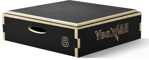 Yes4All RZ4E 3 in 1 Plyo Box aus Holz mit rutschfester Oberfläche, 20,3 cm H, Plyometric Box Plattform für Sprungtraining, Jump Boxes für Home Gym Übung und Outdoor Workout, Schwarz