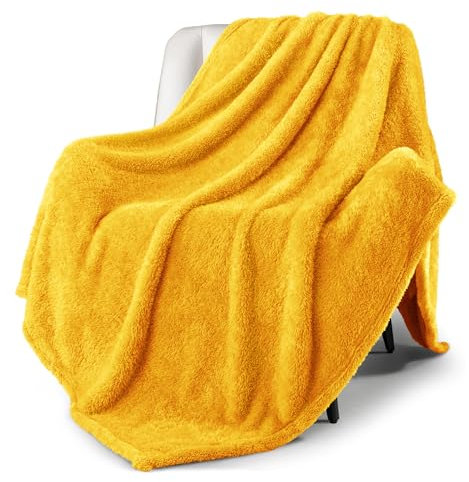 Exclusivo Mezcla Plush Fuzzy Fleece Throw Blanket 127x178 CM, Super Soft, Fluffy and Warm Blankets for Couch, Bed, All Season Use, Mustard Yellow