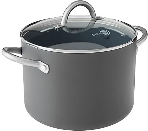 GreenPan Lima Hard Anodized Healthy Ceramic Nonstick 8QT Stock Pot with Lid, PFAS-Free, Oven Safe, Gray