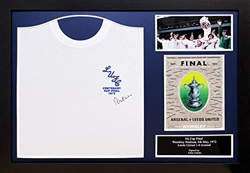 Framed Official Retro Leeds United 1972 FA Cup Final Football Shirt Signed by Legend Allan Clarke with COA and Proof. White