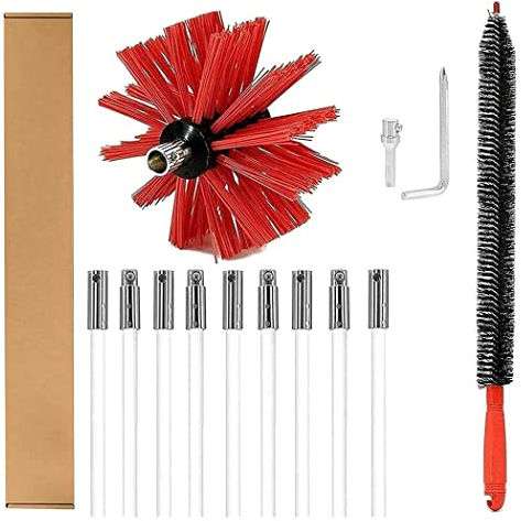 0℃ Outdoor Kit de Cepillo de Limpieza de Chimenea, Varillas para Cepillo de Barrido de Humos, Accesorio de Herramienta de Limpieza de Nailon para Chimenea/Tubería de Alcantarillado,610mm,9 Strokes