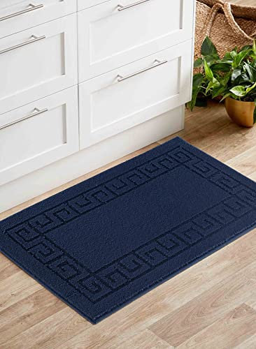 IVY Washable Door Mat Kitchen Mats Non Slip Greek Key Design Kitchen & Hall Runners Doormats, Navy, 80x150 cm
