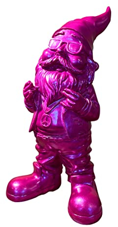 SEWAS Gartenzwerg, lustig Cooler Rocker mit Peace Kette, Limited Purple Edition, handbemalt und wetterfest aus hochwertigem Kunstharz, Dekofigur