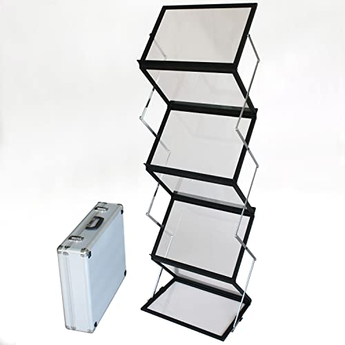 DisplayLager - Prospektständer, Faltbar, 2x A4 / 1x A3 pr. Ablage, Inkl. Tragekoffer aus Alu. Bodenprospektständer Hochformat Falt-Prospektständer (Schwarz)